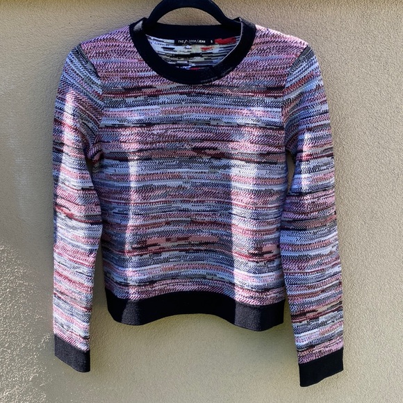 Rag & Bone 🔥 Lola Red & Black Jacquard Crewneck Sweater Sz S - Picture 2 of 8